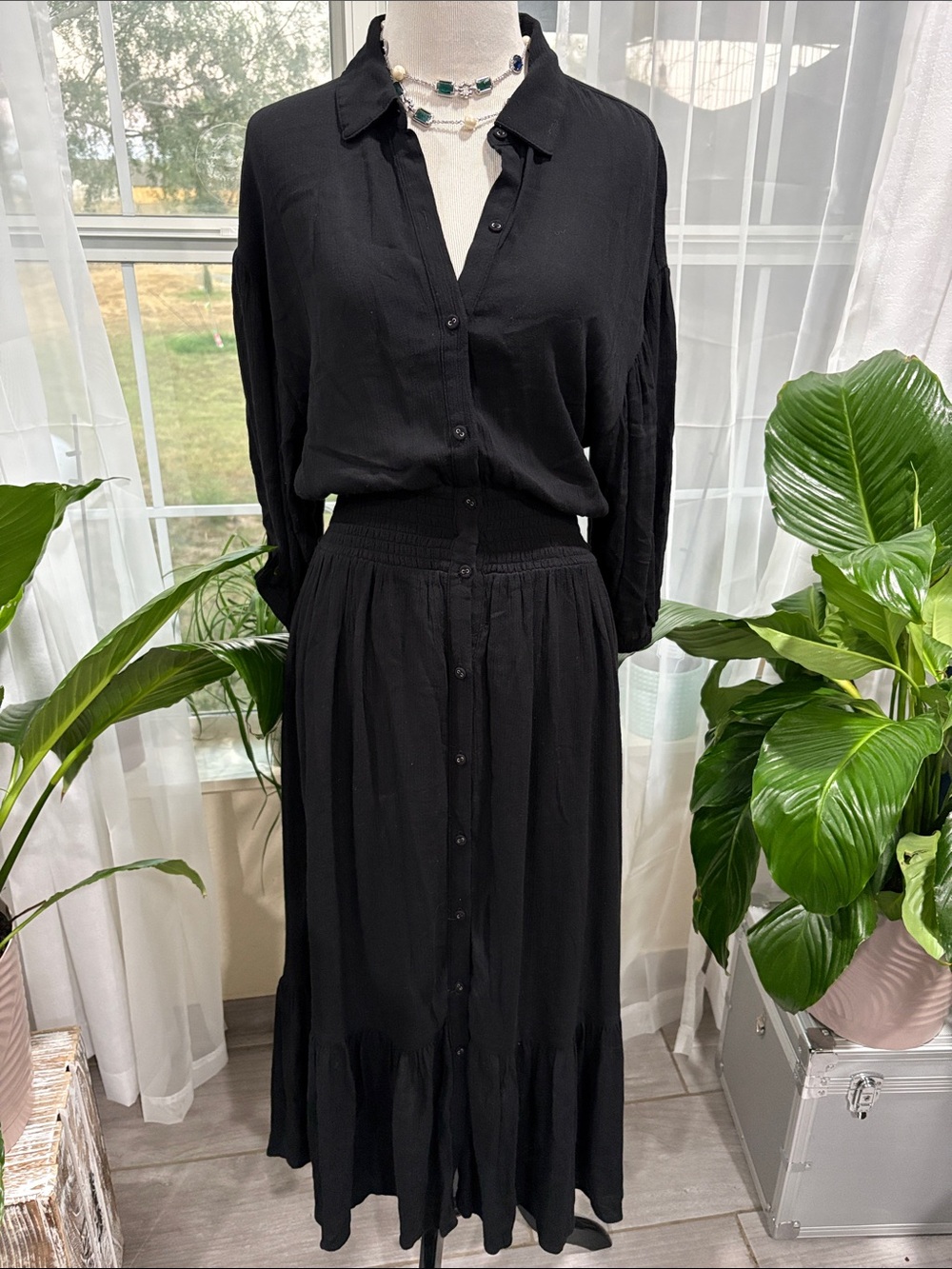 Button-Front Maxi Dress